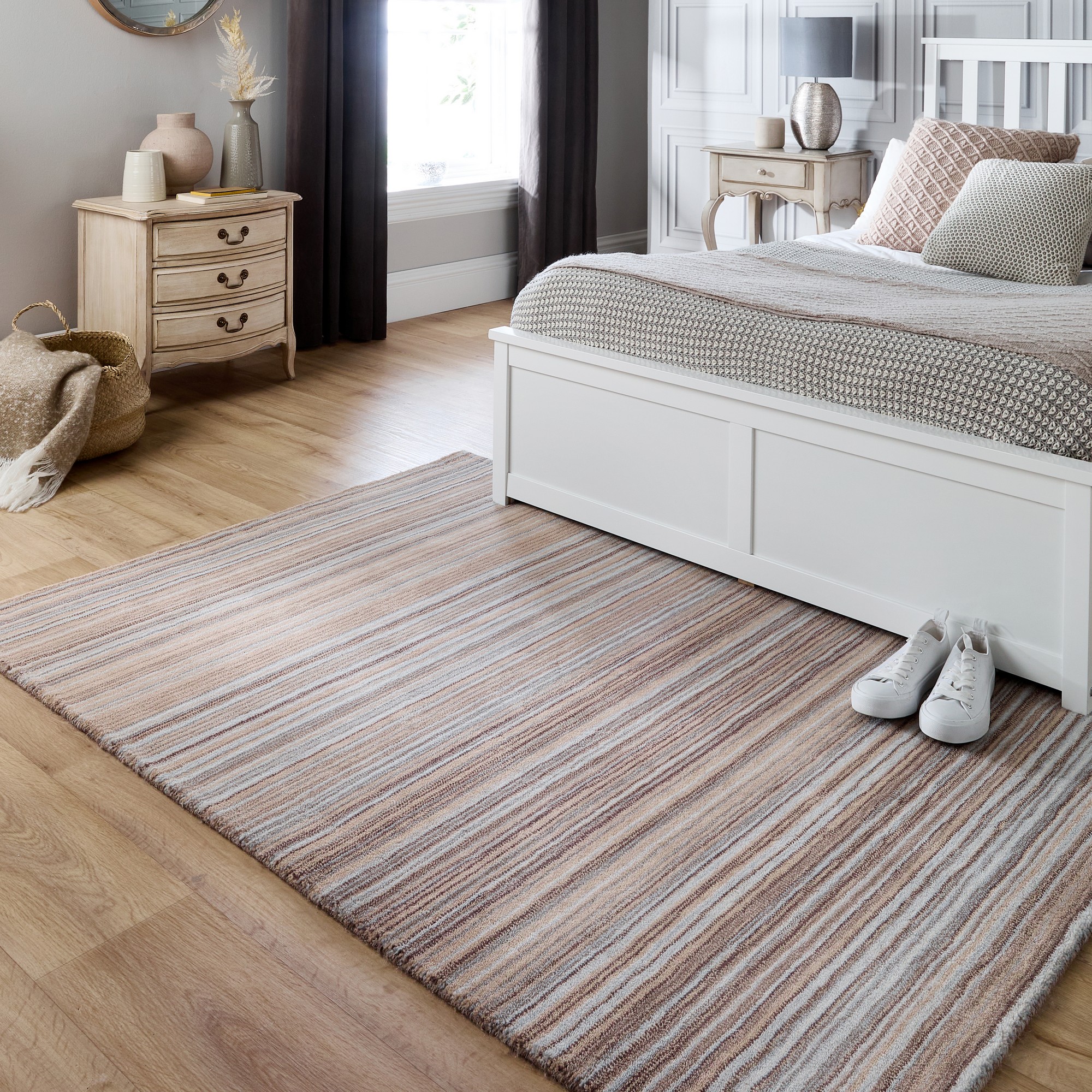 Origins Fine Stripes Modern Pattern Wool Rugs In Beige